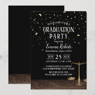 Law School Future Lawyer Guld Confetti Studenten Inbjudningar