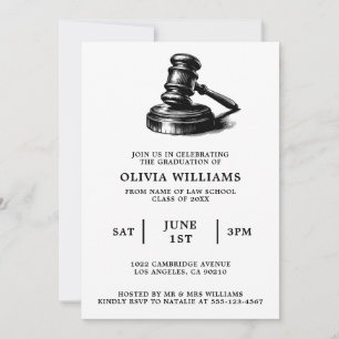 Law School Gavel Black & White Studentfest Inbjudningar