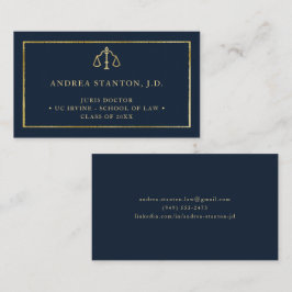 Law School Grad Student Lawyer Gold Navy Elegant Visitkort