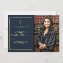 Law School Graduation Gold Frame Photo Modern Navy Meddelande