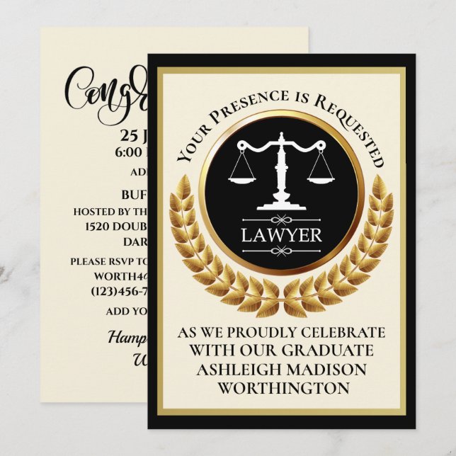 Law School Graduation Invitation Inbjudningar (Fram/baksida)
