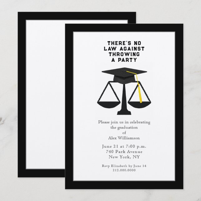 Law School Graduation Party Invitation Inbjudningar (Fram/baksida)