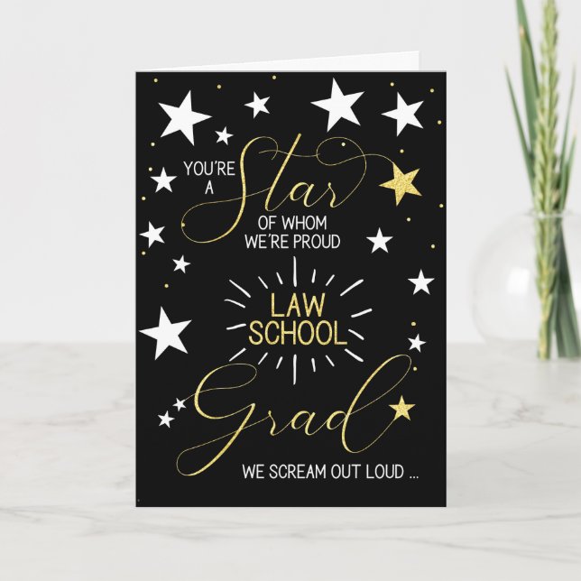 Law School Student Black Guld Stars Typography Kort (Framsida)