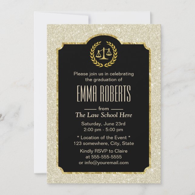 Law School Studenten Elegant Ivory Glitter Lawyer Inbjudningar (Framsida)