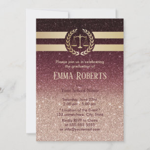 Law School Studenten Modern Burgundy & Ro Guld Inbjudningar