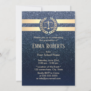 Law School Studenten Modern Navy Blue Glitter Inbjudningar