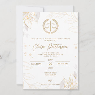 Law School Studentfest - Simple Guld and White Inbjudningar