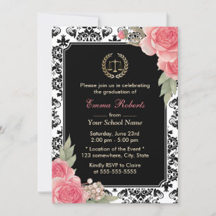 Law School Vintagr Blommigt & Damask Studenten Inbjudningar