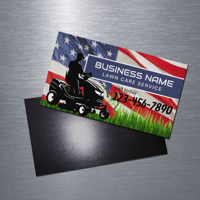 Lawn Care & Landscaping Riding Mower USA Flag Magnetiska Visitkort (Skapare uppladdad)