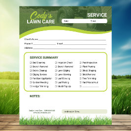 Lawn Care Landscaping Service Maintenance Form Anteckningsblock