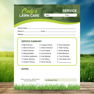 Lawn Care Landscaping Service Maintenance Form Anteckningsblock