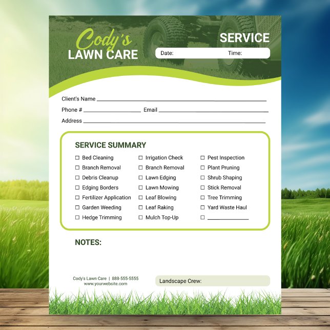 Lawn Care Landscaping Service Maintenance Form Anteckningsblock (Skapare uppladdad)