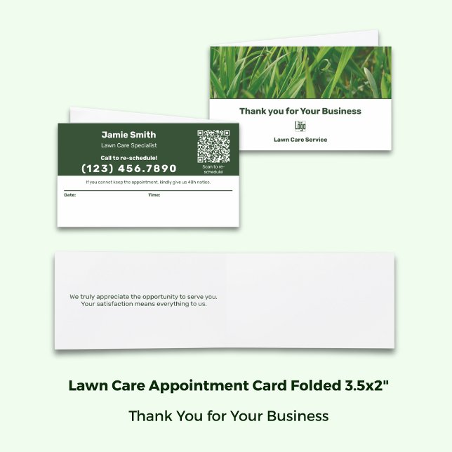 Lawn Care Logo Combined Thank You & Tidsbeställning Kort (Lawn Care Logo Combined Thank You & Appointment Card; Folded 3.5x2 Inch)