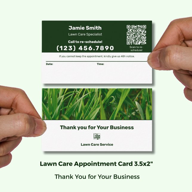 Lawn Care Logo Modern Combo Thank You & Tidsbeställning Kort (Lawn Care Logo Modern Combo Thank You & Appointment Card; Standard Size 3.5x2 Inch (US))