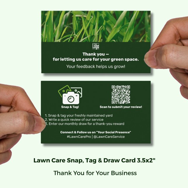 Lawn Care Logo Thank You Testimonial & Photo  Rabattkort (Lawn Care Logo Thank You Testimonial & Photo Referral Card; Size 3.5x2 (US) Landscape Format)