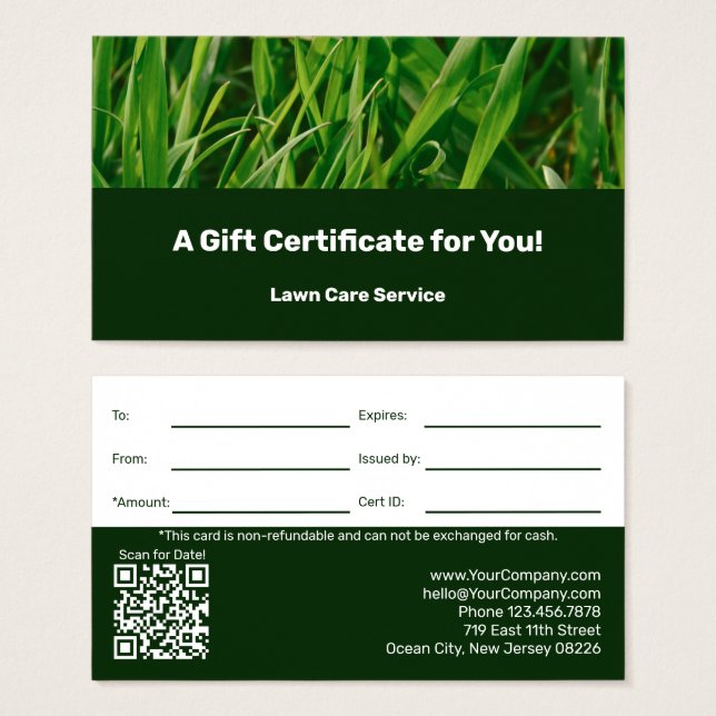 Lawn Care Maintenance Company Gift Certificate Visitkort (Framsida & baksida)