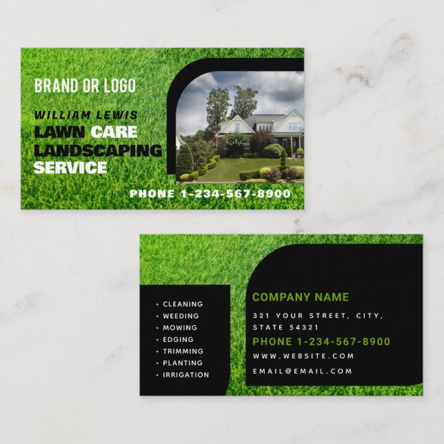 Lawn Care Photo Landscaping Mowing Business Logo Visitkort (Fram/baksida)