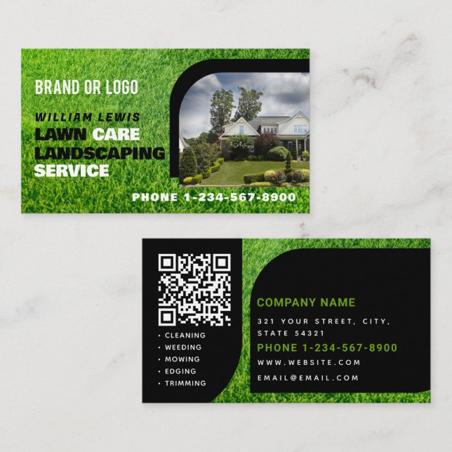 Lawn Care Photo Landscaping Mowing QR Code Visitkort (Fram/baksida)