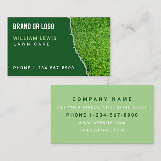 Lawn Care Repair Landscaping Mowing Business Logo Visitkort (Fram/baksida)
