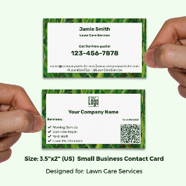 Lawn Care Service Green White Logo QR Code Visitkort