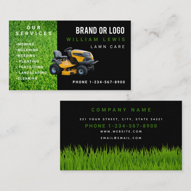 Lawn Care Service Landscaping Mowing Business Logo Visitkort (Fram/baksida)