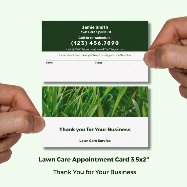Lawn Care Service Modern Combo Thank You & Tidsbeställning Kort (Lawn Care Service Modern Combo Thank You & Appointment Card; Size: 3.5x2 Inch (US), Green White)