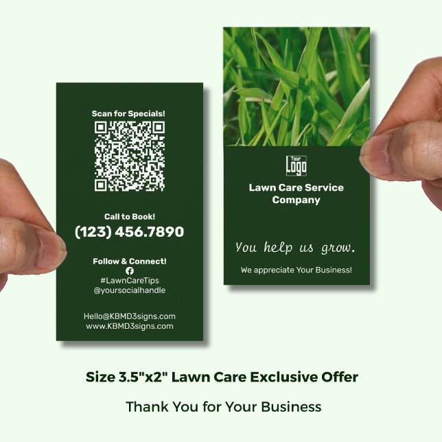Lawn Care You Help Us Grow Appreciation Visitkort (Lawn Care You Help Us Grow Appreciation Business Card with Logo; Size 3.5x2 Portrait Format)