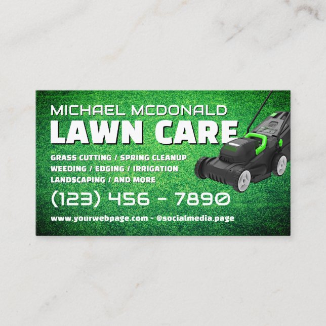 Lawn mower yard care Business Card Visitkort (Framsida)