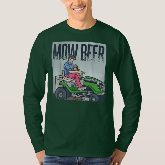 Lawn Mowing Dad Mow Beer Funny Grass Machine  T Shirt (Framsida)
