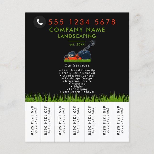 Lawn Mowing Landscaping Garden Tear Off Strips Flygblad (Framsidan)