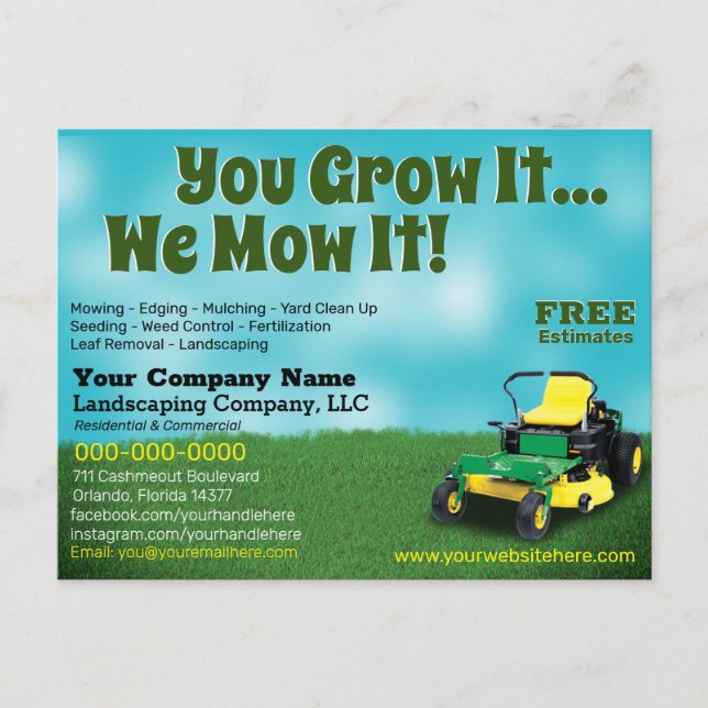 Lawncare Landscaping Grass Cutting Flyer Postcard Vykort (Framsida)