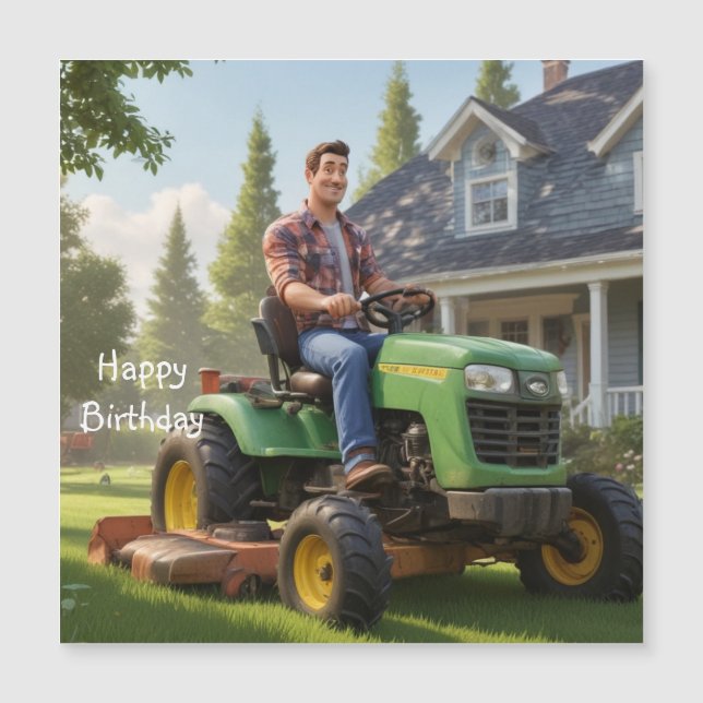 Lawnmower Man Birthday Magnetic Card (Framsida)