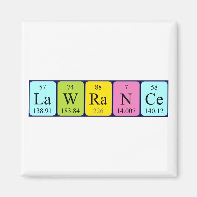 Lawrance periodiskt bord namn magnet (Framsidan)