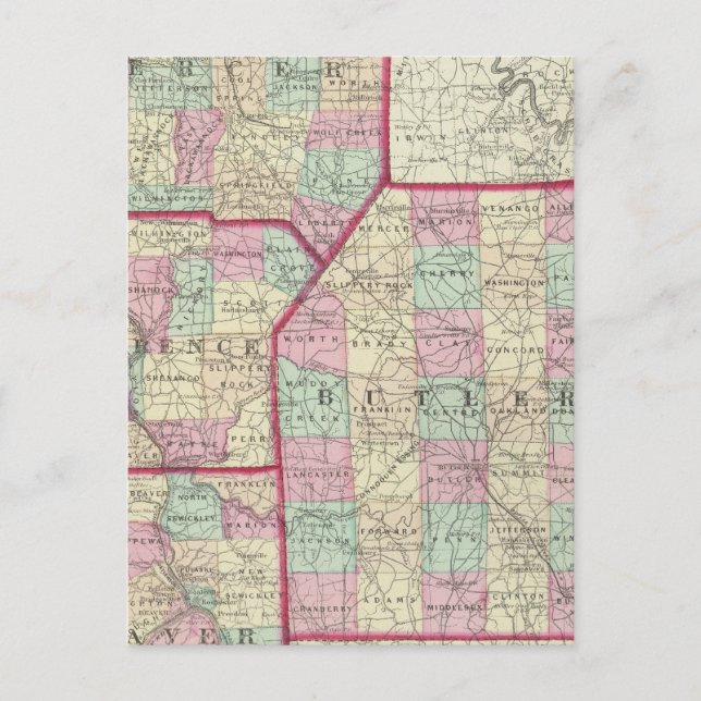 Lawrence, Mercer, Beaver, Butler County Vykort (Framsida)