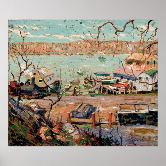 Lawsons River Scene-Boats and Houses Poster (Framsidan)
