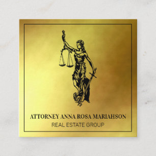 *~* Lawyer AP15 Attorney Justice Scales Gold Foil Fyrkantigt Visitkort