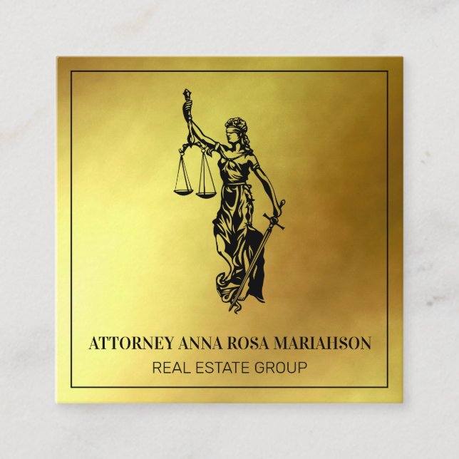 *~* Lawyer AP15 Attorney Justice Scales Gold Foil Fyrkantigt Visitkort (Framsida)