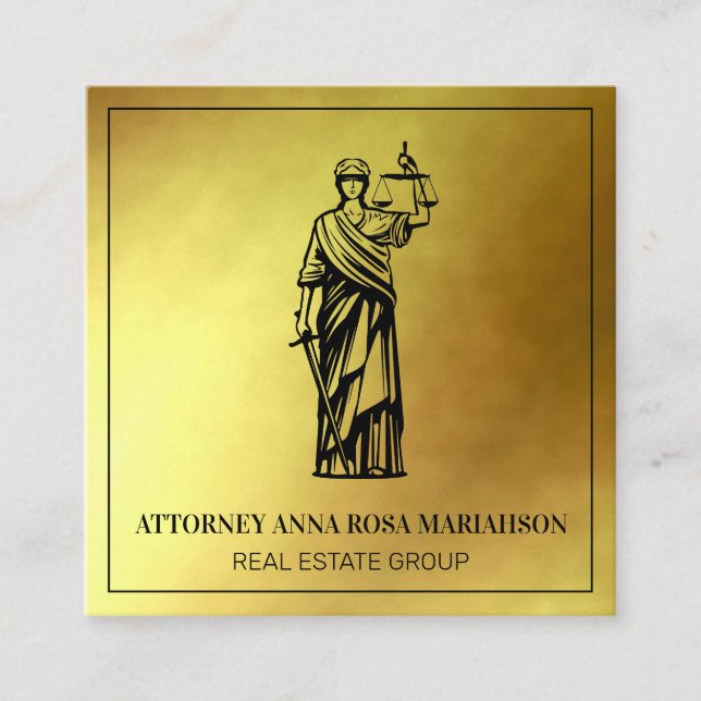 *~* Lawyer AP15 Attorney Justice Scales Gold Foil Fyrkantigt Visitkort (Framsida)