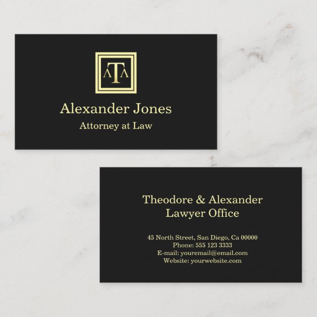 Lawyer Black Modern Business Card Visitkort (Fram/baksida)