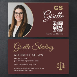 Lawyer Burgundy Gold Scales of Justice Photo Visitkort