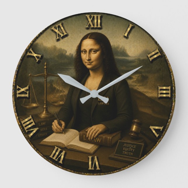 Lawyer Funny Mona Lisa Attorney Justice Gift Stor Klocka (Framsida)