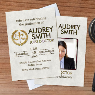 Lawyer Graduation with Photo Inbjudningar