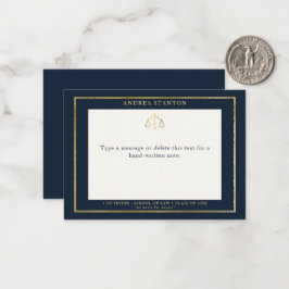 Lawyer Law School Grad Gift Navy Gold Frame Custom Anteckningskort