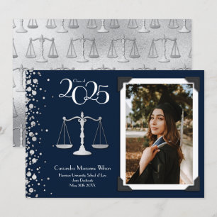 Lawyer Law School Silver Studenten Navy Blue Invi Inbjudningar