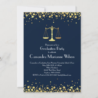 Lawyer Law School Studentfest Guld Navy Blue Inbjudningar