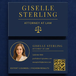 Lawyer Navy Blue Gold Attorney at Law QR Code Visitkort