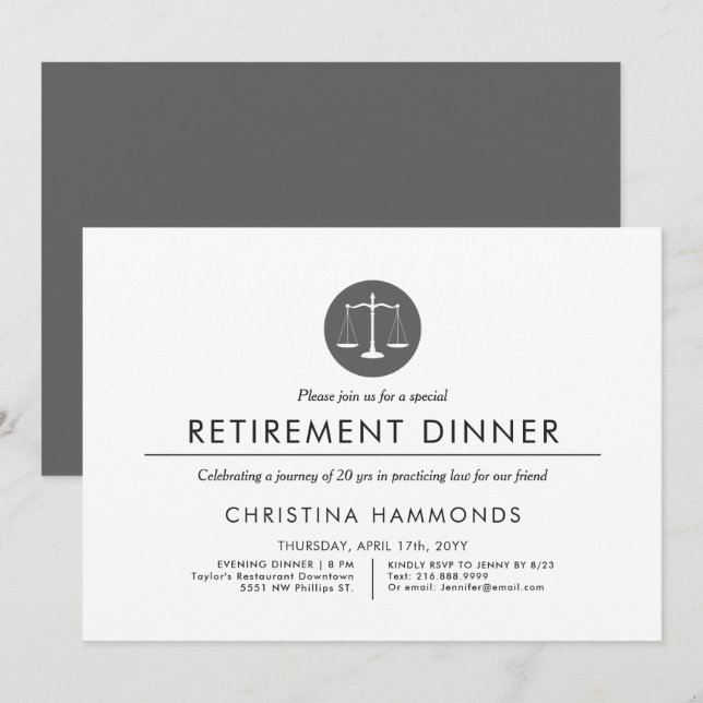 Lawyer Pension Dinner | Minimal Stil Inbjudningar (Fram/baksida)