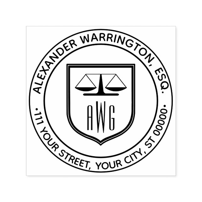 Lawyer Scales Justice #3NS Law Shield Namn Adress Självfärgande Stämpel (Design)