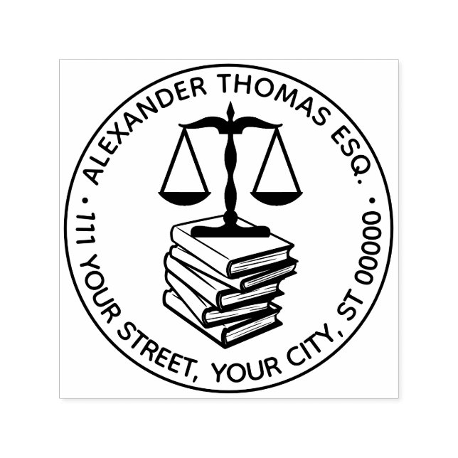 Lawyer Scales of Justice #2 Law Books Name Address Självfärgande Stämpel (Design)