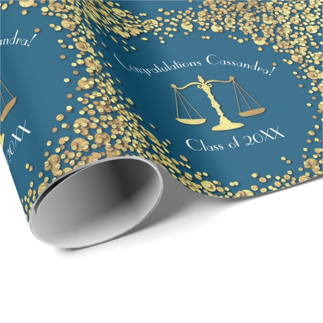 Lawyer School blue Guld Studenten Presentpapper (Rullad Hörn)